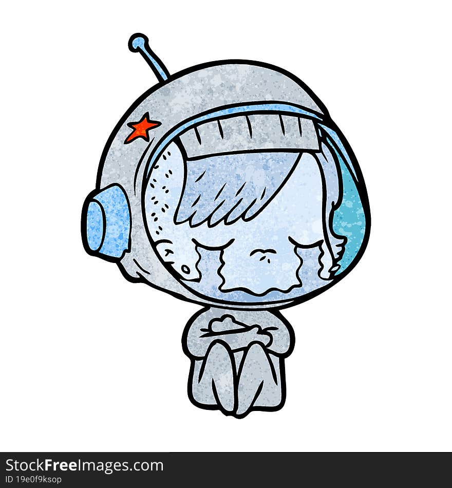 cartoon crying astronaut girl. cartoon crying astronaut girl