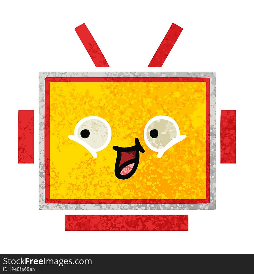 retro illustration style cartoon robot head