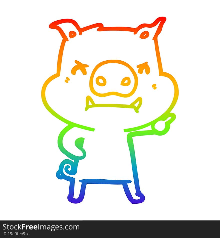 rainbow gradient line drawing of a angry cartoon pig