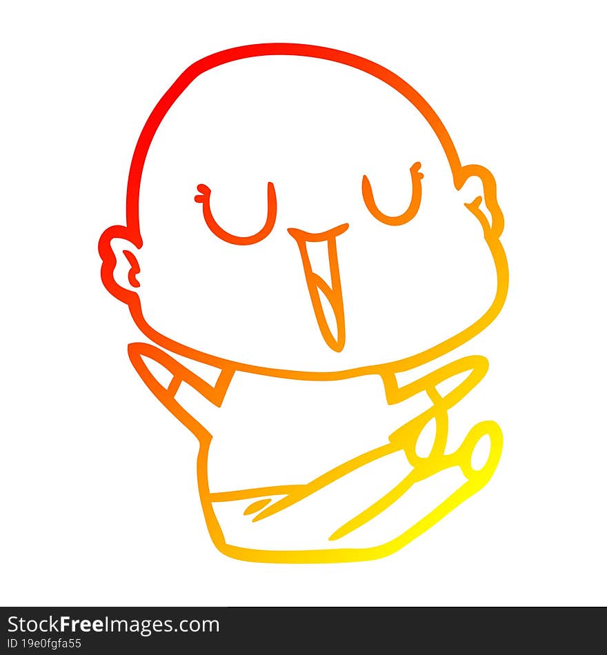 warm gradient line drawing of a happy cartoon bald man