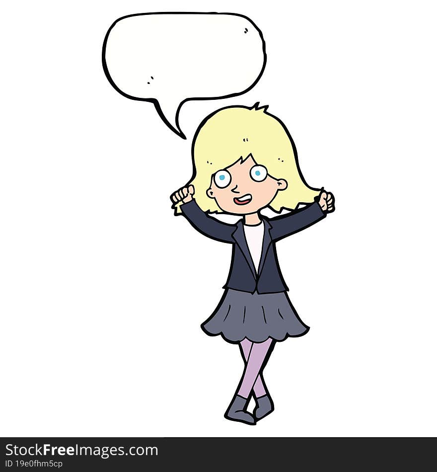 Cartoon Happy Girl With Speech Bubble