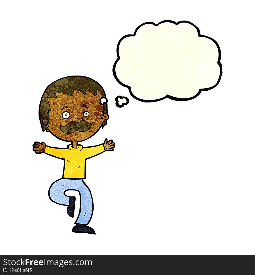 Cartoon Dancing Man With Mustache With Thought Bubble