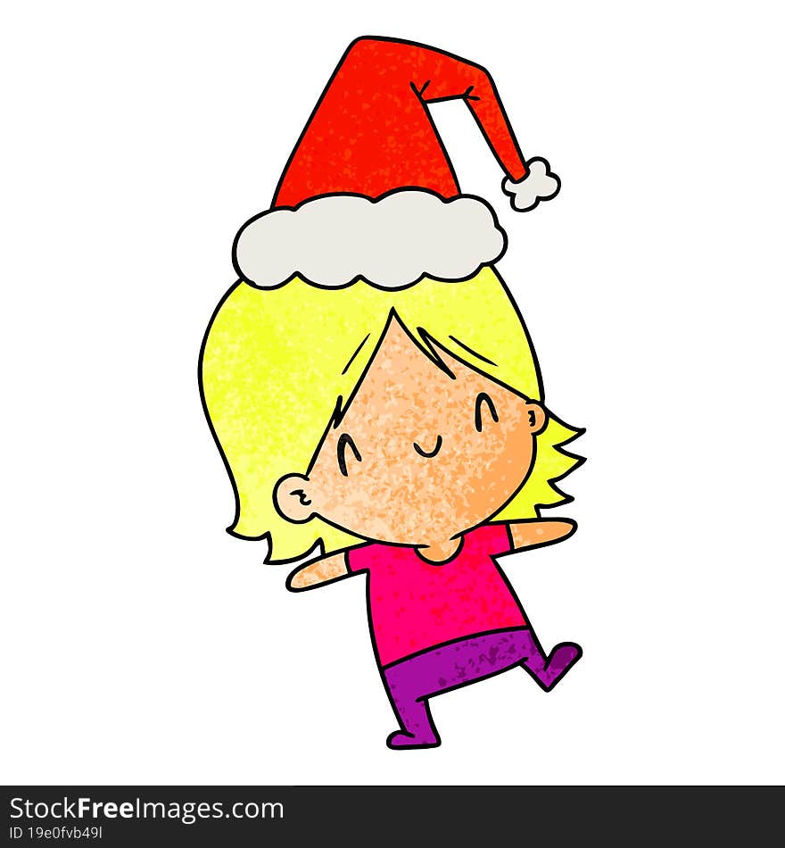 christmas textured cartoon of kawaii girl