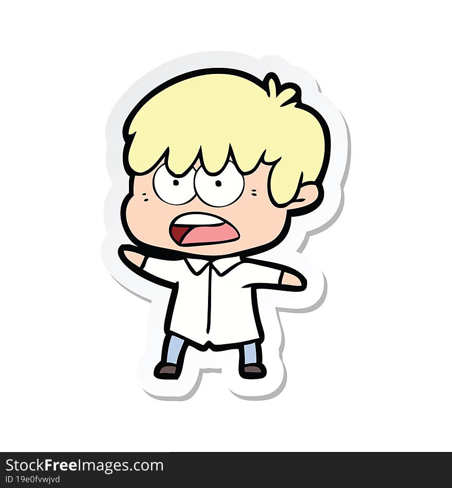 sticker of a worried cartoon boy