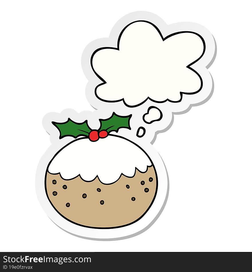 cartoon christmas pudding and thought bubble as a printed sticker