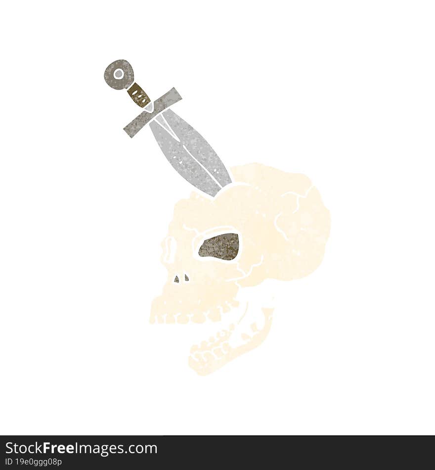 cartoon dagger stuck in skull