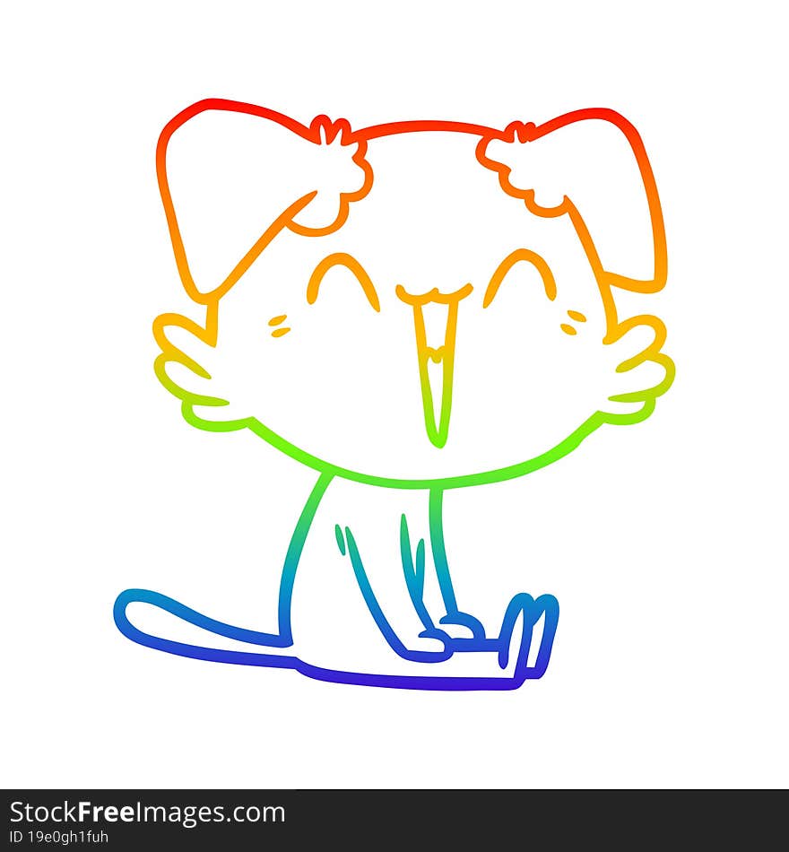 rainbow gradient line drawing of a happy little dog cartoon