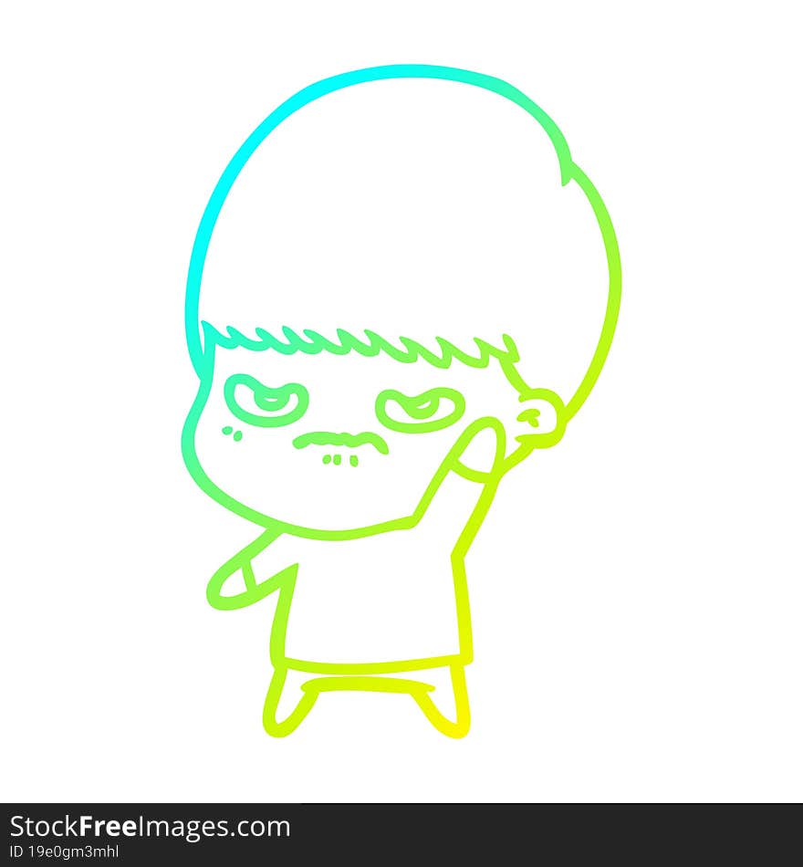 cold gradient line drawing annoyed cartoon boy