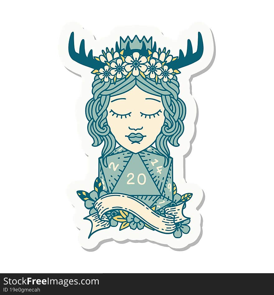 human druid with natural twenty dice roll sticker