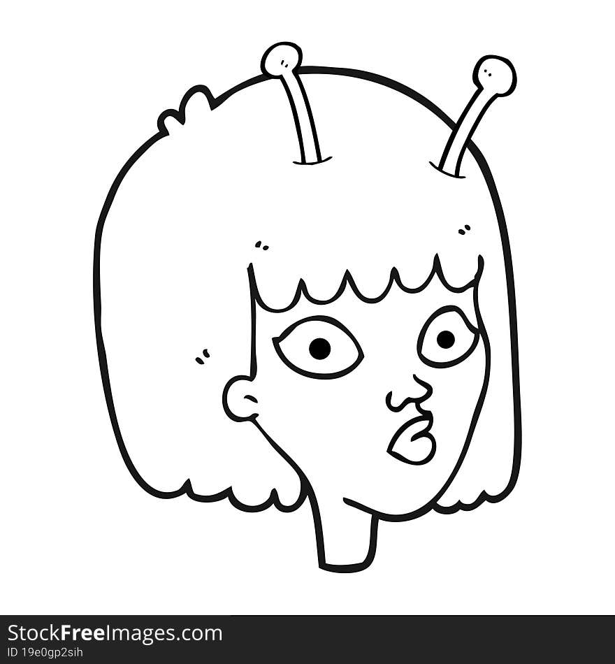 black and white cartoon female alien