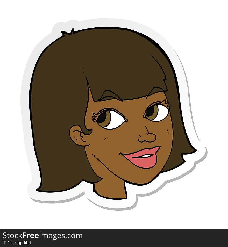 Sticker Of A Cartoon Happy Female Face