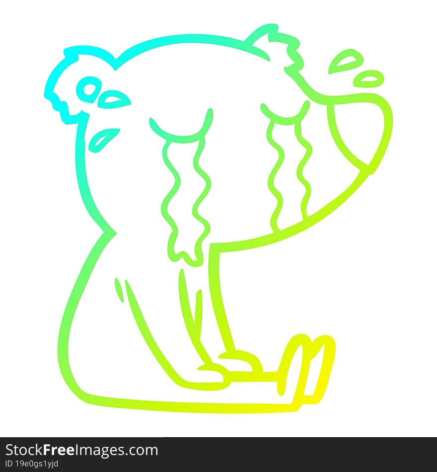 cold gradient line drawing cartoon crying sitting polar bear