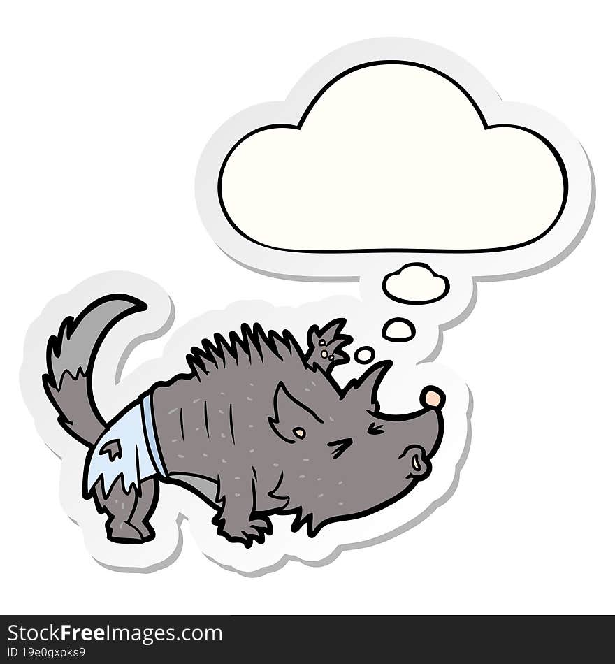 cartoon werewolf with thought bubble as a printed sticker