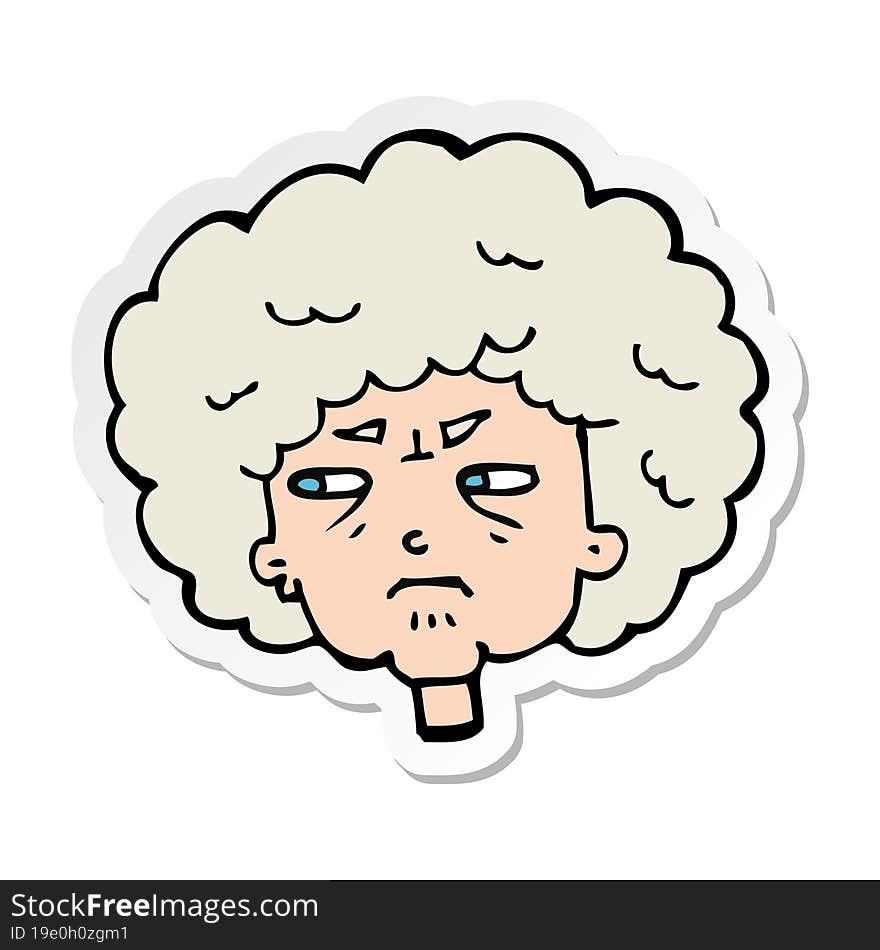 Sticker Of A Cartoon Bitter Old Woman