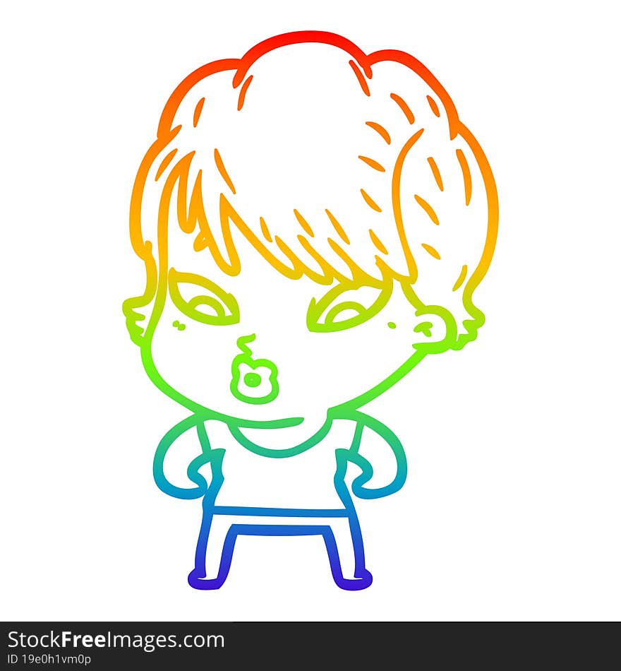 rainbow gradient line drawing of a cartoon woman