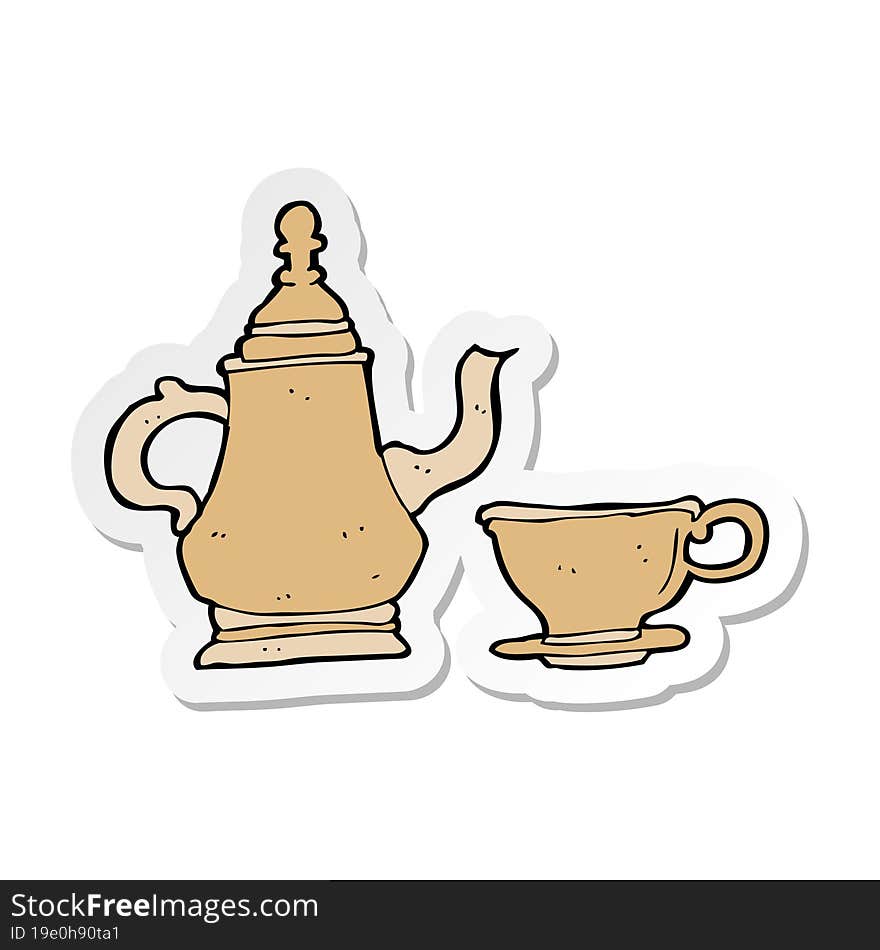 sticker of a cartoon coffee pot and cup