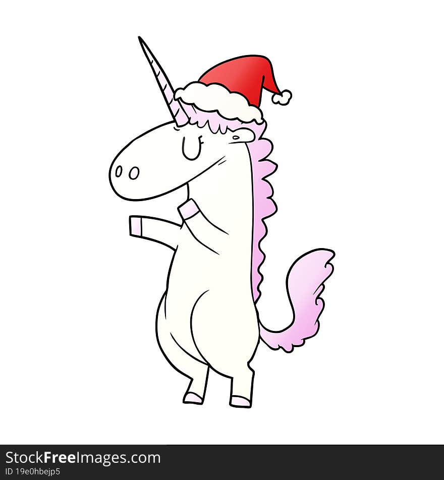 gradient cartoon of a unicorn wearing santa hat