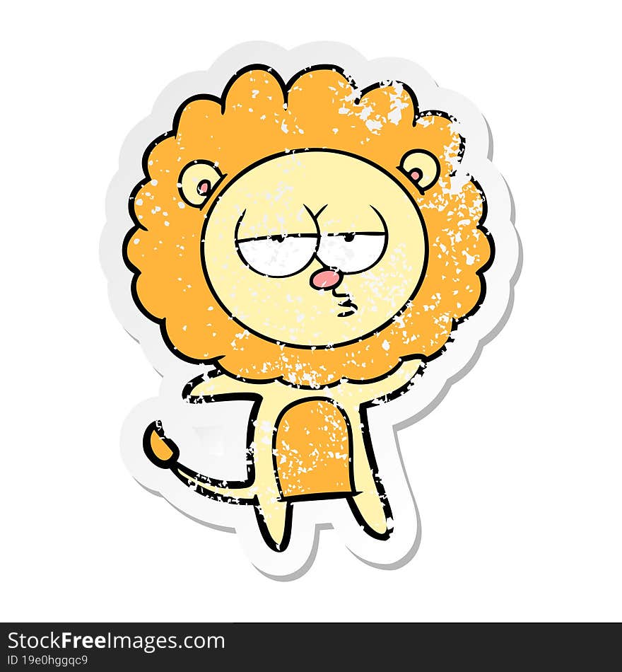 distressed sticker of a cartoon bored lion