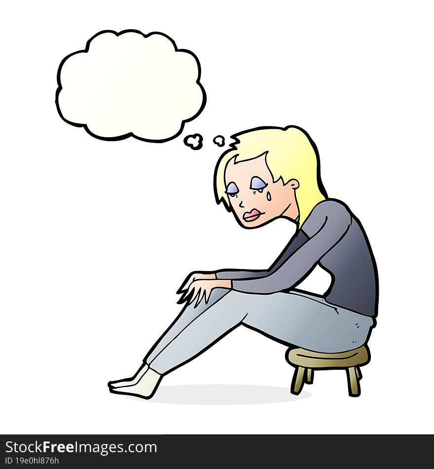 Cartoon Crying Woman With Thought Bubble