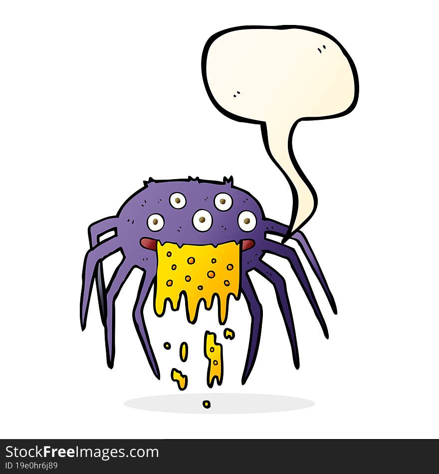 cartoon gross halloween spider with speech bubble