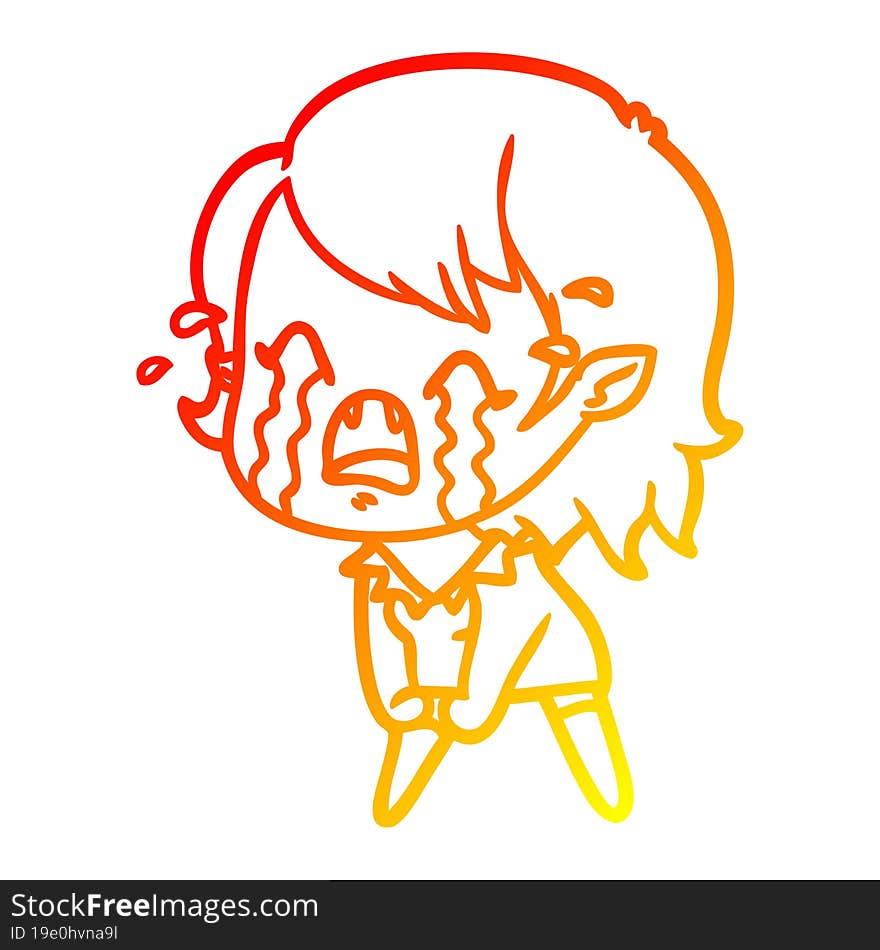 Warm Gradient Line Drawing Cartoon Crying Vampire Girl