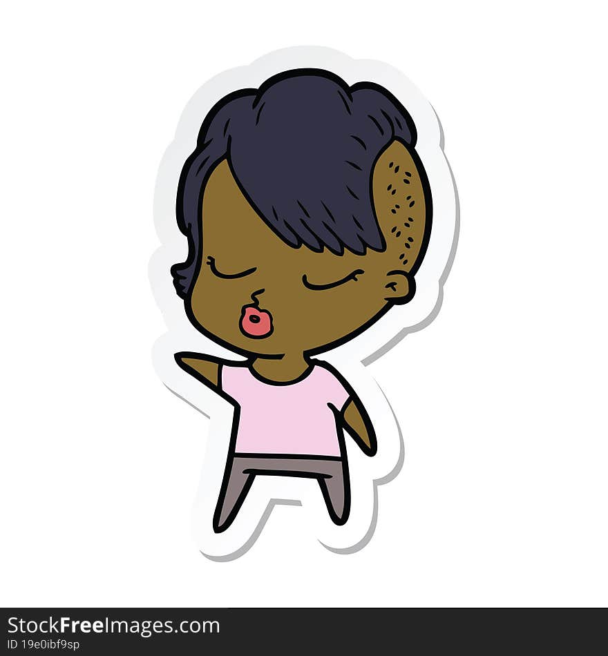 sticker of a cartoon pretty hipster girl