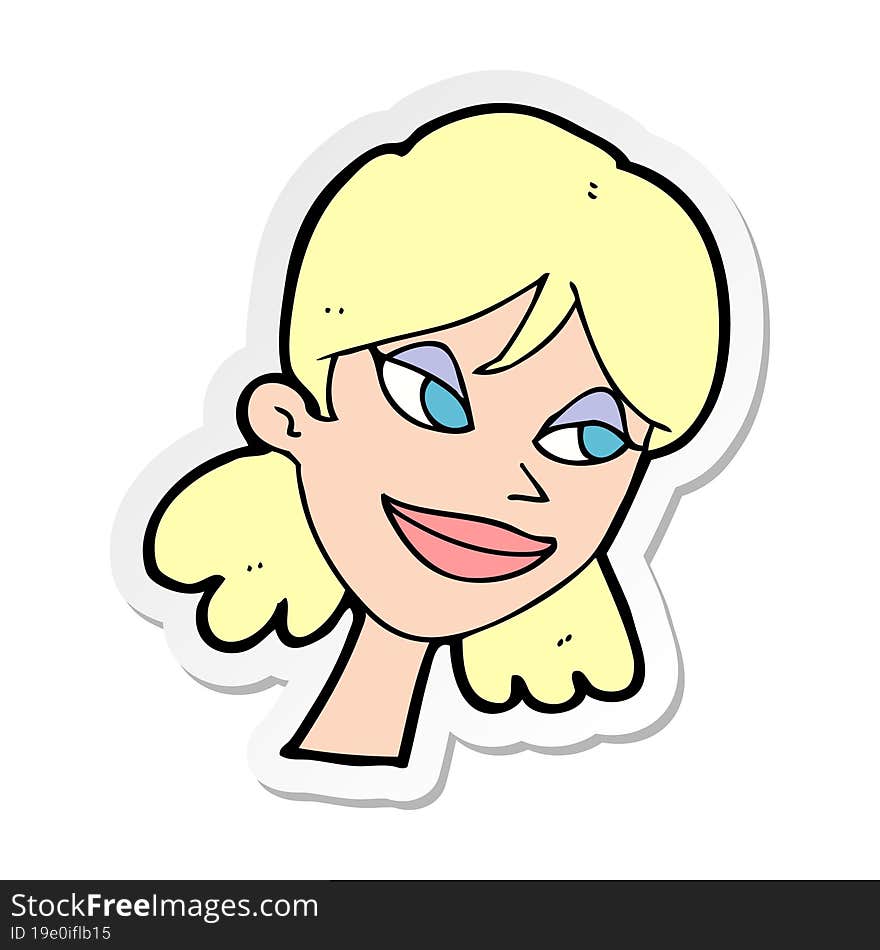 sticker of a cartoon happy female face