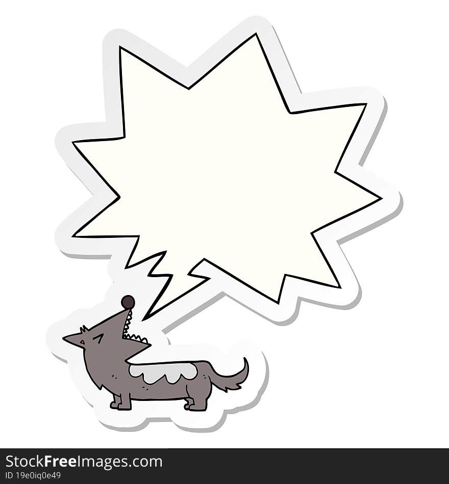 cartoon dog with speech bubble sticker. cartoon dog with speech bubble sticker