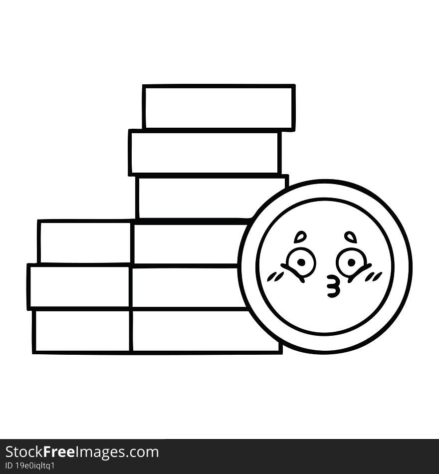 line drawing cartoon of a coins. line drawing cartoon of a coins