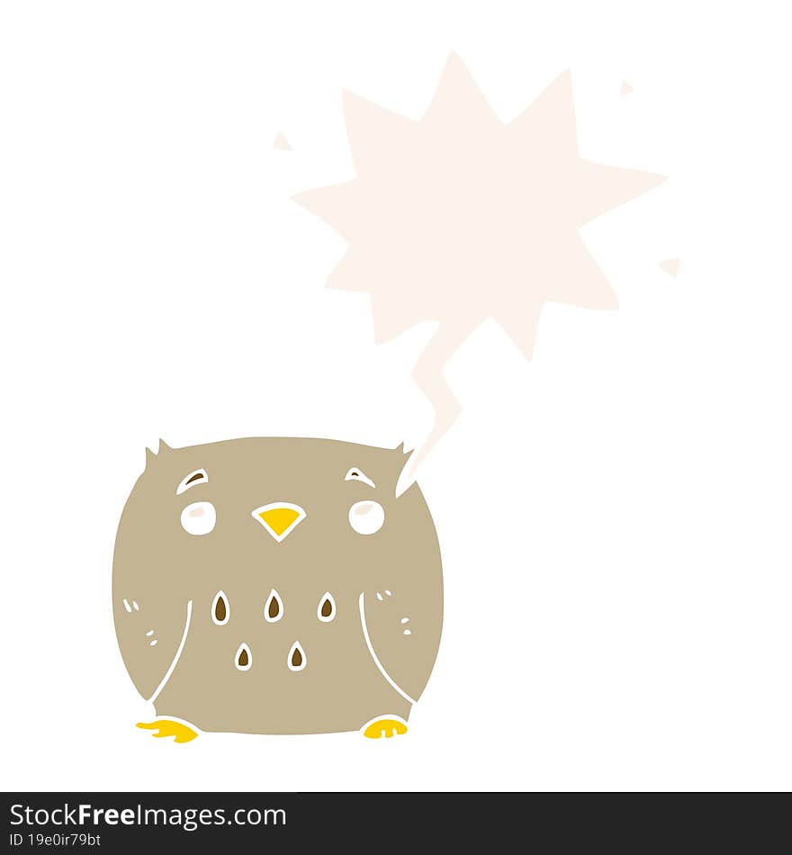 cartoon owl with speech bubble in retro style