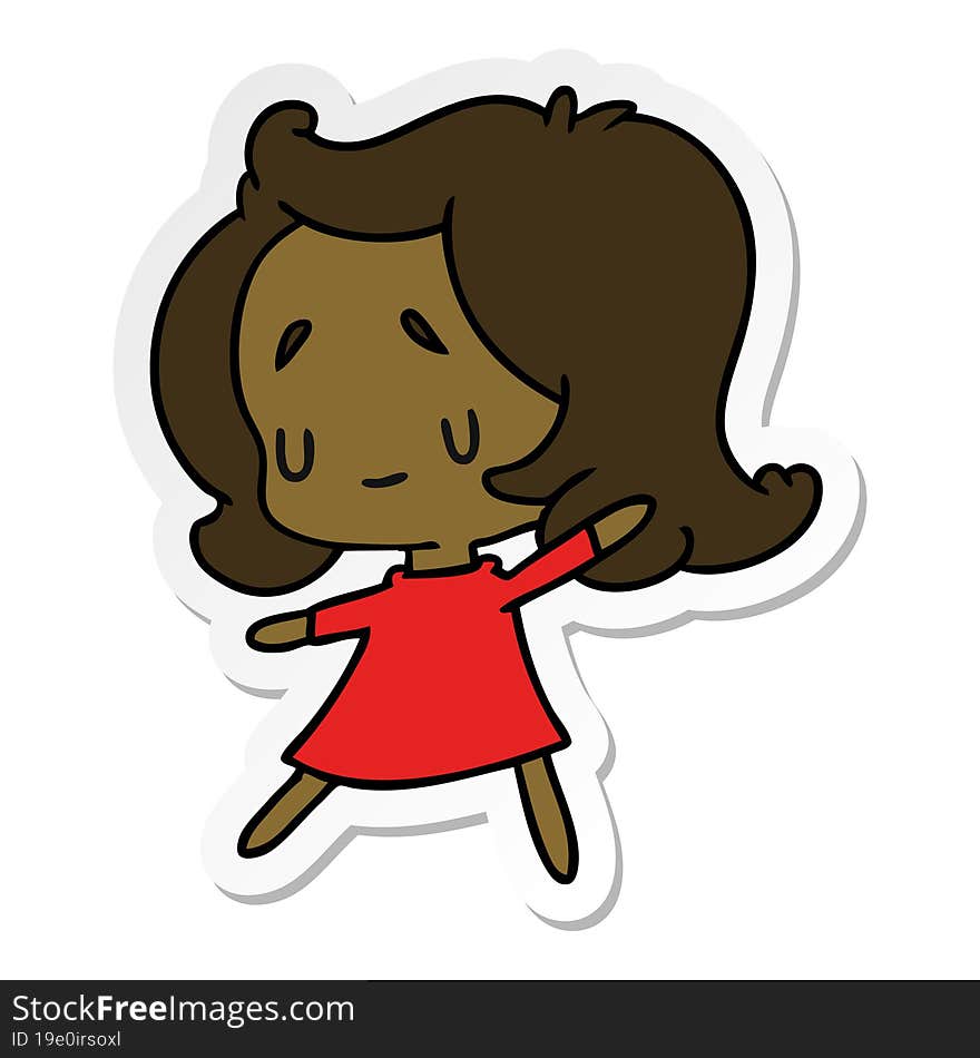 Sticker Cartoon Of A Cute Kawaii Girl