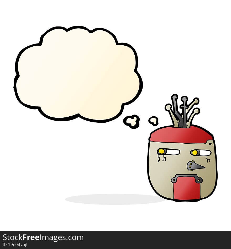 cartoon robot head with thought bubble