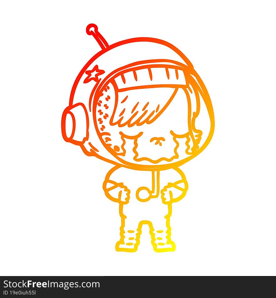 Warm Gradient Line Drawing Cartoon Crying Astronaut Girl