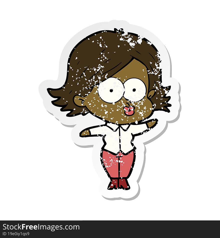 distressed sticker of a cartoon girl pouting