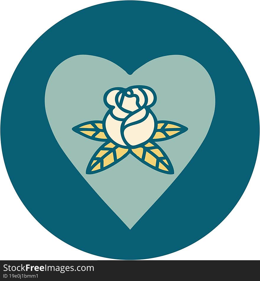 Tattoo Style Icon Of A Heart And Flowers