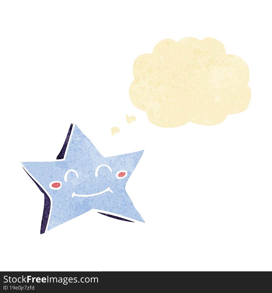 Cartoon Happy Star Character With Thought Bubble