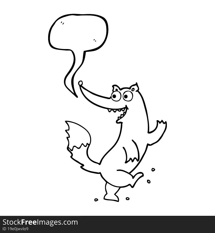 freehand drawn speech bubble cartoon happy wolf dancing