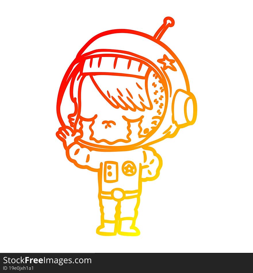 warm gradient line drawing of a cartoon crying astronaut girl