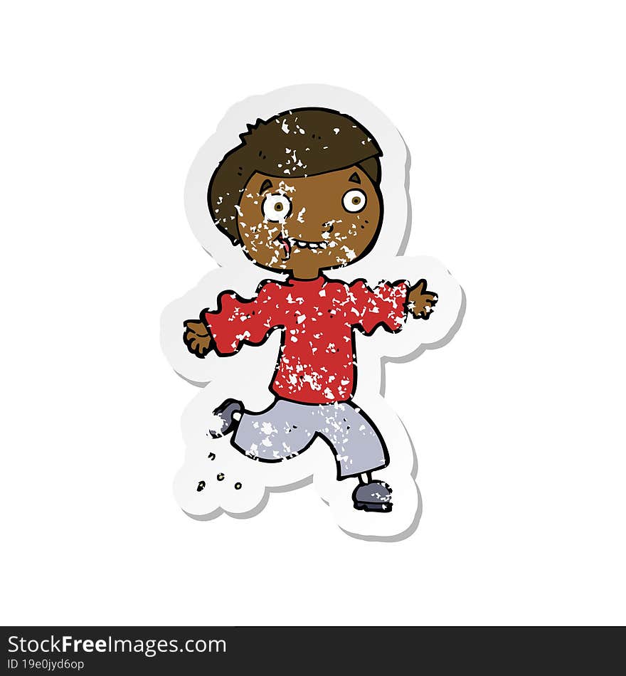 retro distressed sticker of a cartoon excited boy