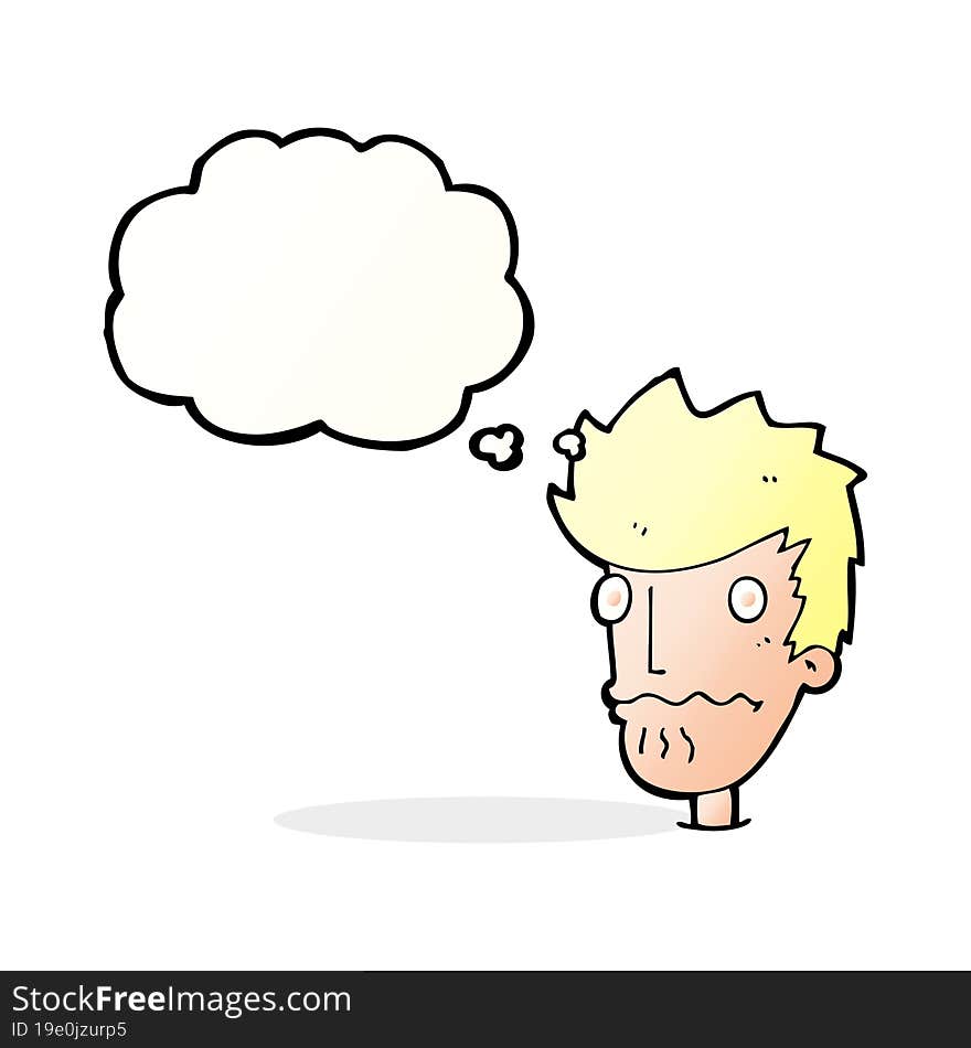 cartoon nervous man with thought bubble