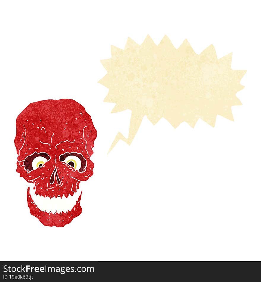 cartoon spooky skull with thought bubble