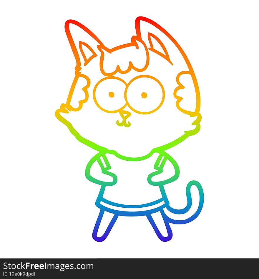 rainbow gradient line drawing happy cartoon cat