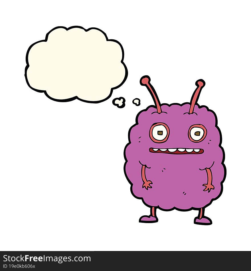 Cartoon Funny Alien Monster With Thought Bubble