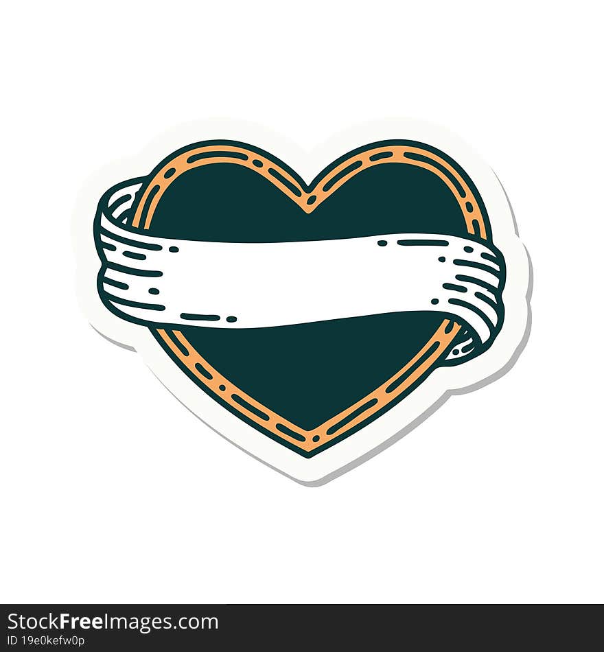 sticker of tattoo in traditional style of a heart and banner. sticker of tattoo in traditional style of a heart and banner