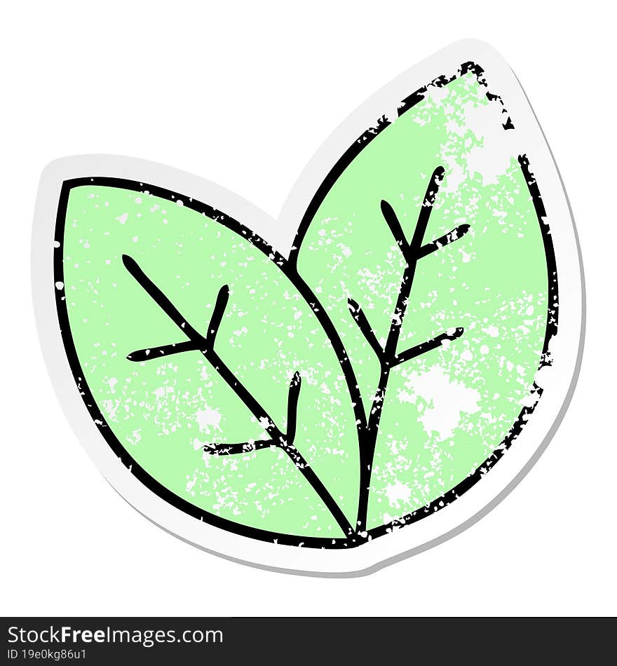 distressed sticker of a quirky hand drawn cartoon leaves