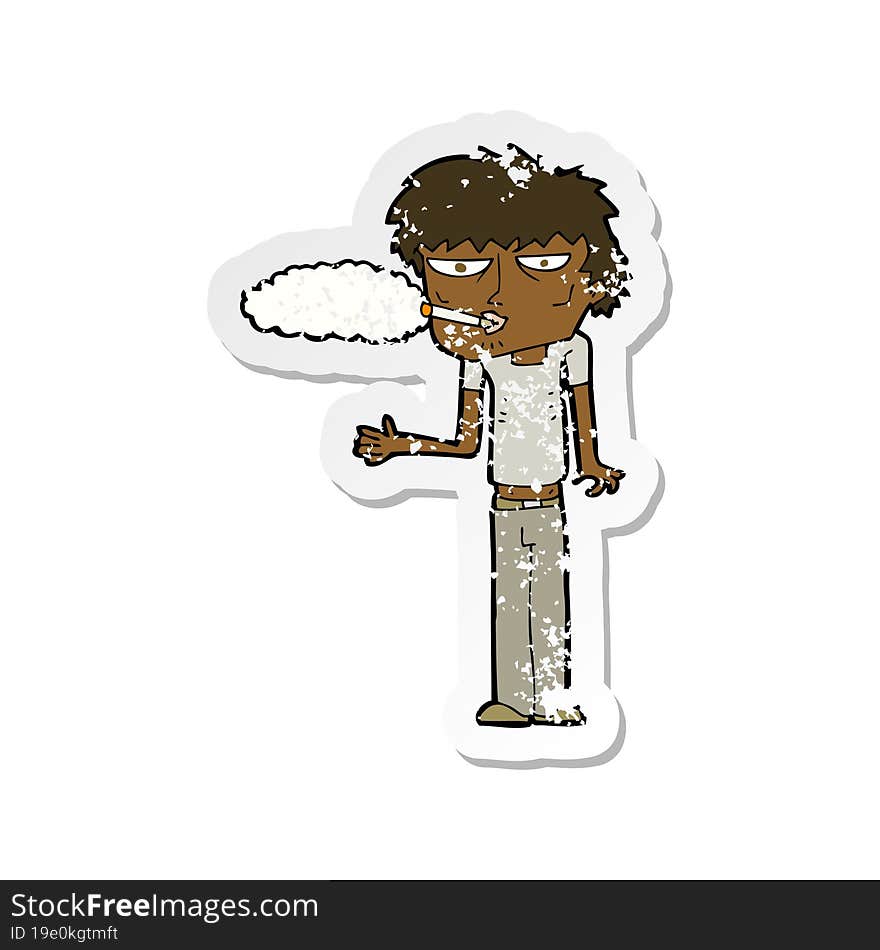 retro distressed sticker of a cartoon smoker