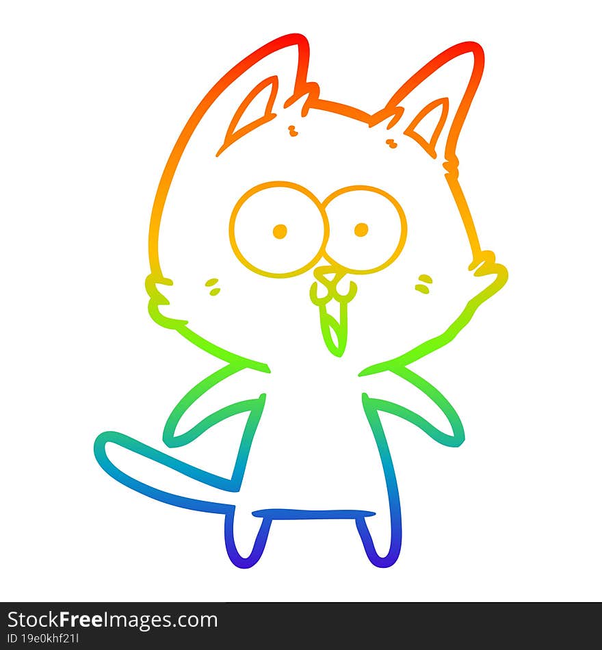 rainbow gradient line drawing funny cartoon cat