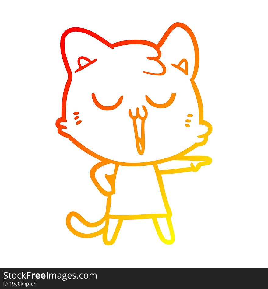 warm gradient line drawing cartoon cat singing