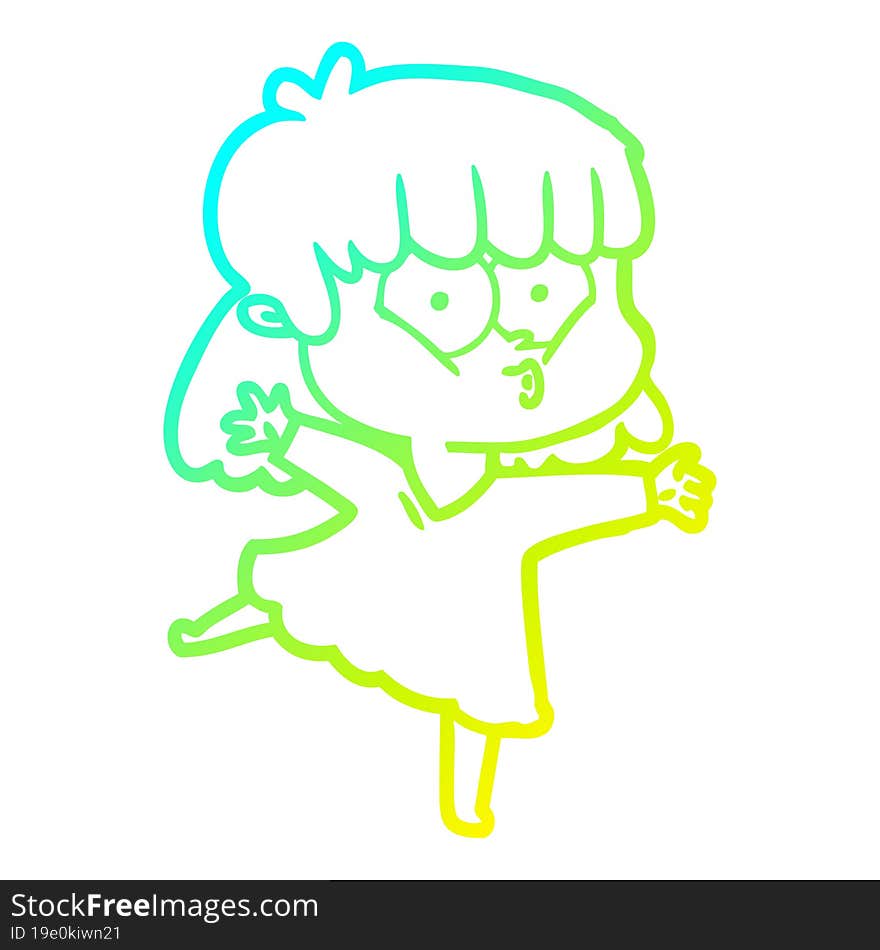 cold gradient line drawing cartoon whistling girl