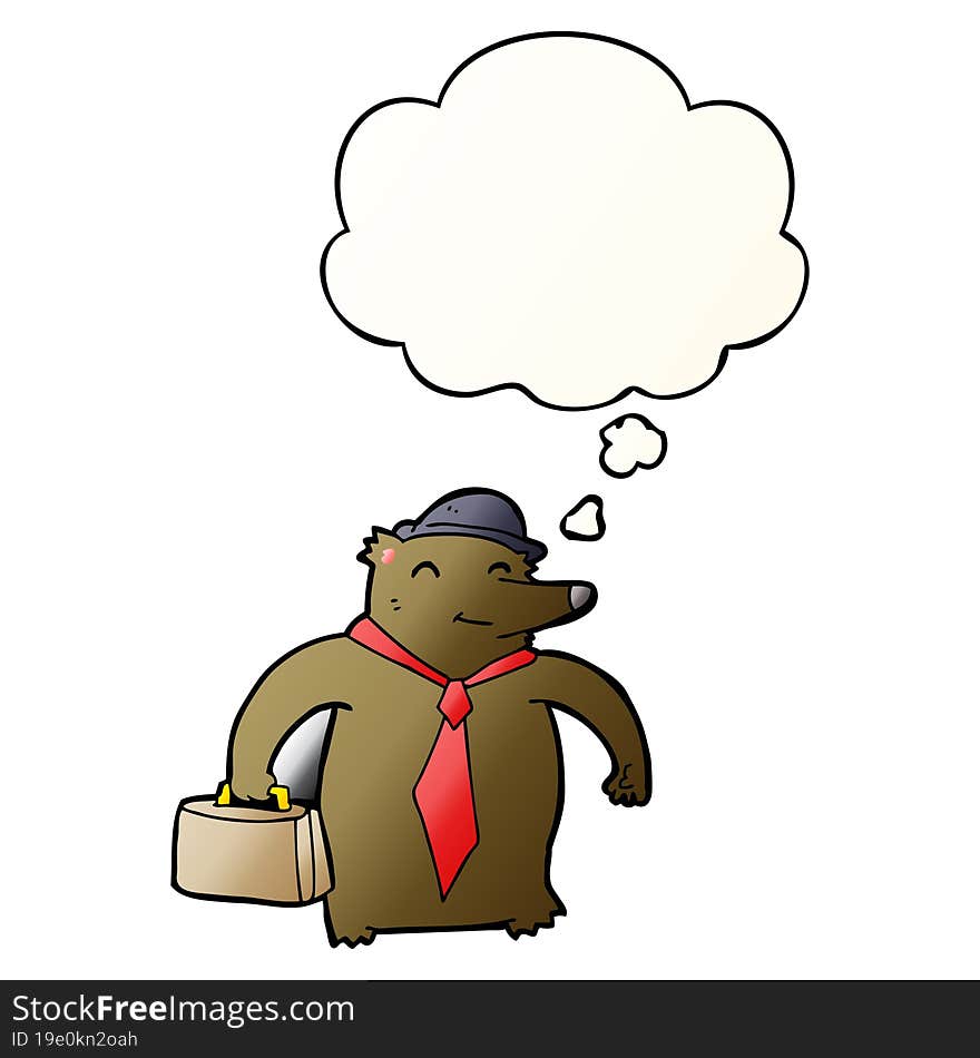 Cartoon Business Bear And Thought Bubble In Smooth Gradient Style